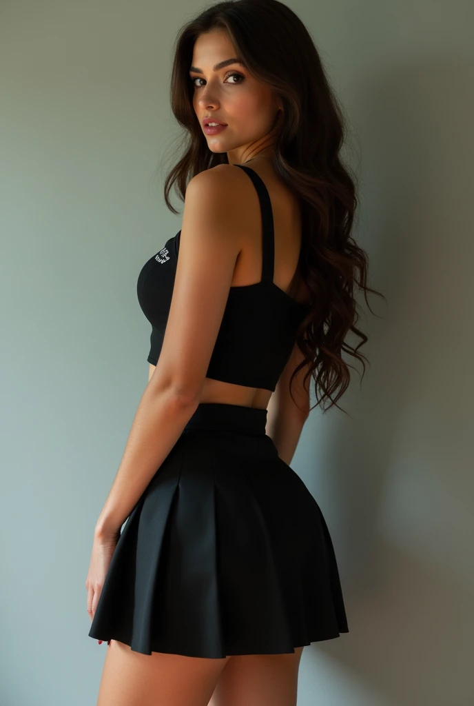 Sexy russian girl wearing school uniform skirt belly visible hot thighs black uniform