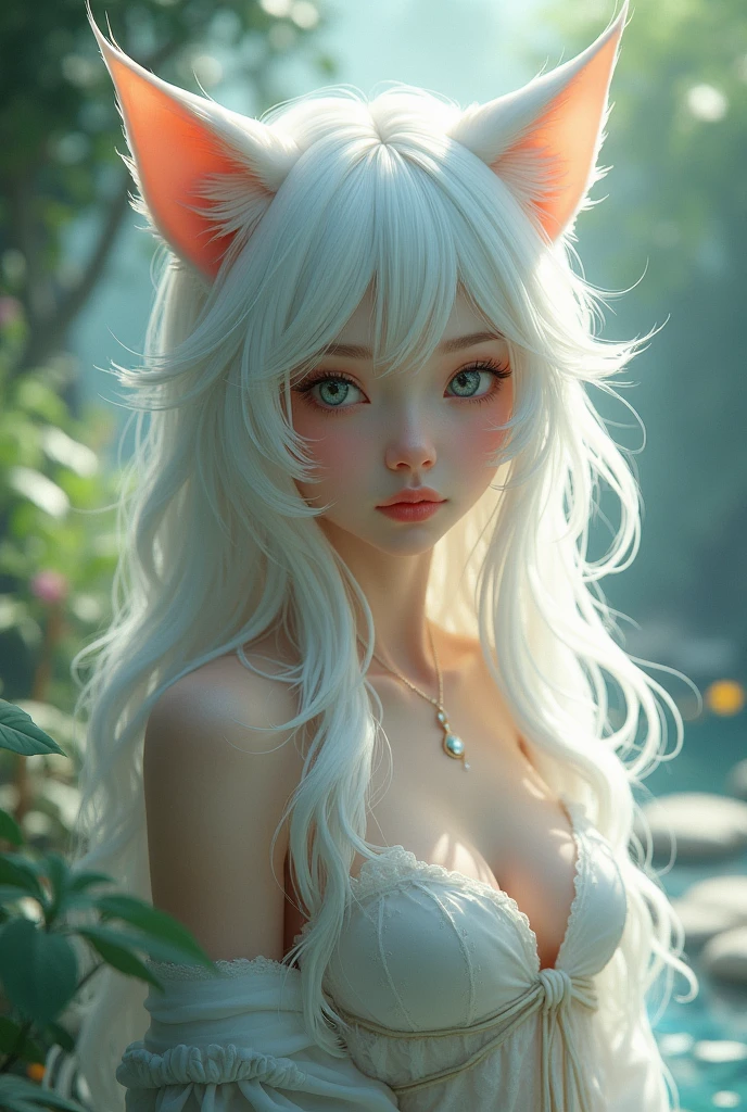 Neko woman with white hair