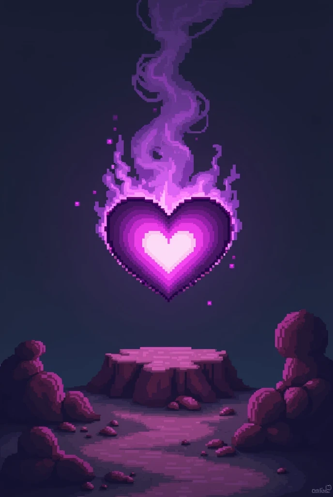 Purple fire in the heart 90s pixel art version with smoke coming out from the tip of the flame