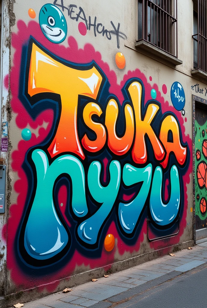 There is a graffiti with the words Tsuka Nyu