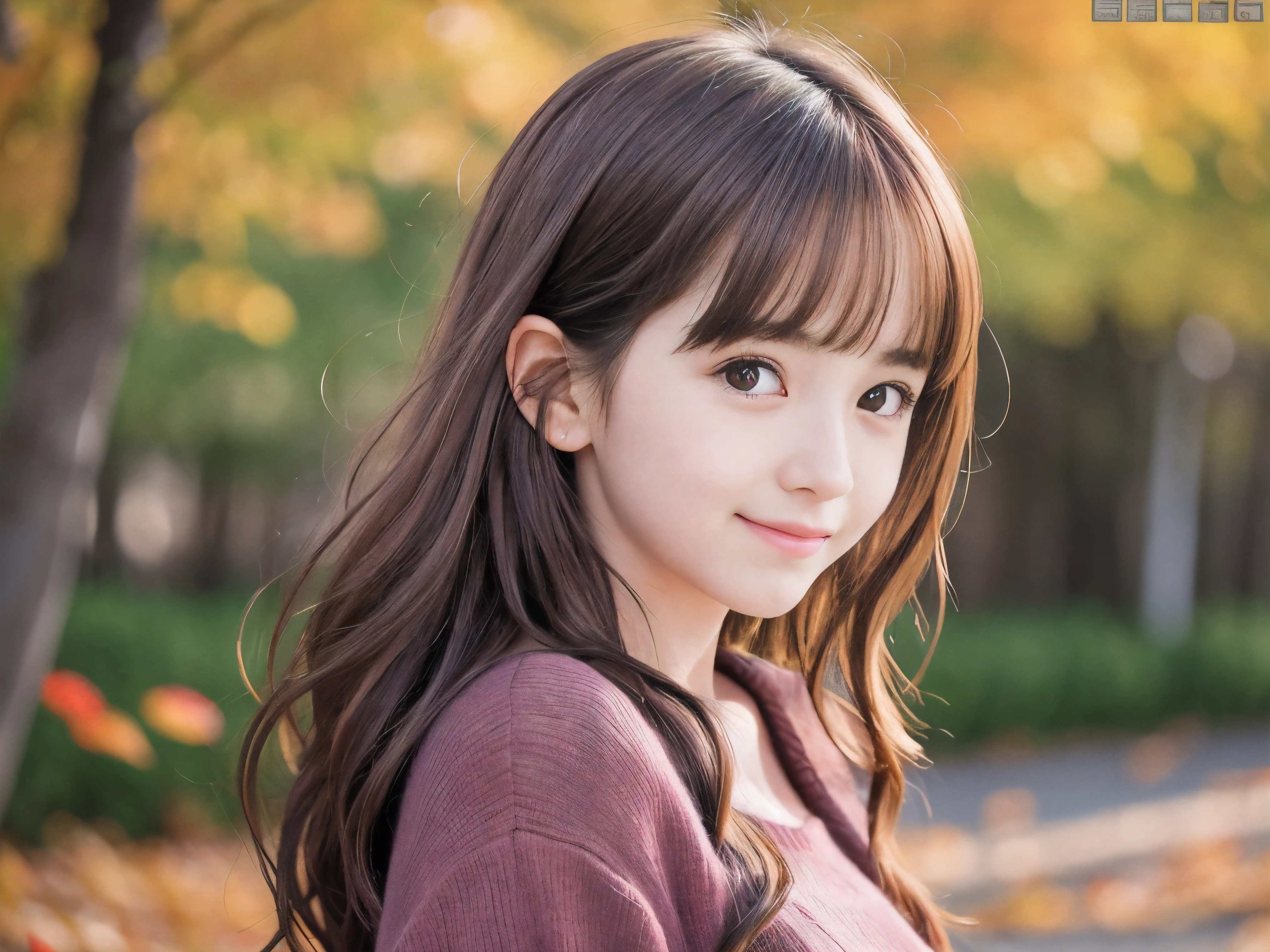 (Close up face shot of one slender small breasts red brown wavy long hair with dull bangs girl in a autumn fashion shirt and sweater and skirt:1.5)、(One girl is dancing with happy smile on the dart road near the lake and big waterfall in Japan:1.5)、(Beautiful autumn red leaves landscape:1.5)、(Natural light:1.5)、(8k ultra detailed master piece:1.5)、(perfect anatomy:1.5)、(Photorealistic stick:1.5)、(Raw photo:1.3)、(highest quality:1.5)、(High resolution:1.3)、(Delicate and beautiful perfect face:1.3)、(Delicate and beautiful eye air skin:1.3)、(Real Human Skin:1.3)、((thin legs))