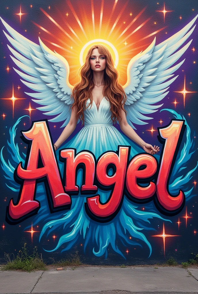 Graffiti with the word angel and angel themes
