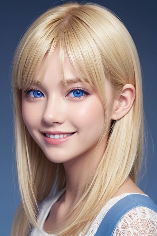 Blonde、Blue Eyes、smile、Background digital art、