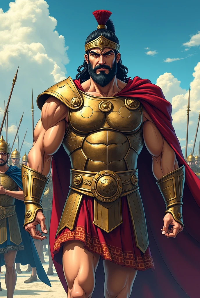 Agamemnon from Greek mythology, leading the army to the Trojan War, ((anime styling))