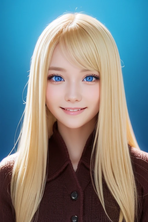 Blonde、Blue Eyes、smile、Background digital art、
