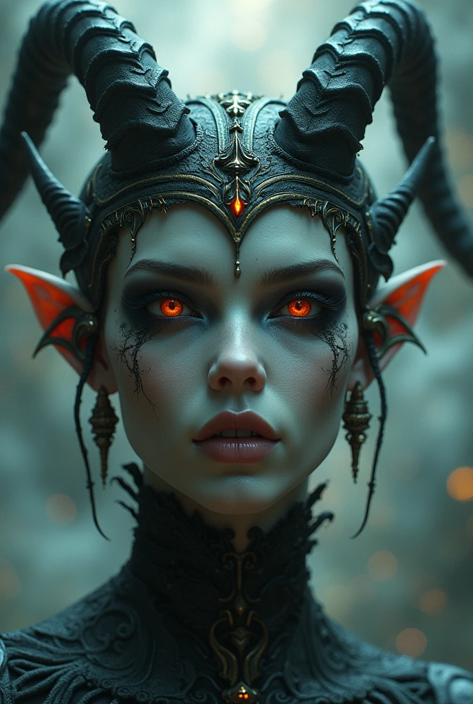 The front view of a luscious but terrifying demon goddess