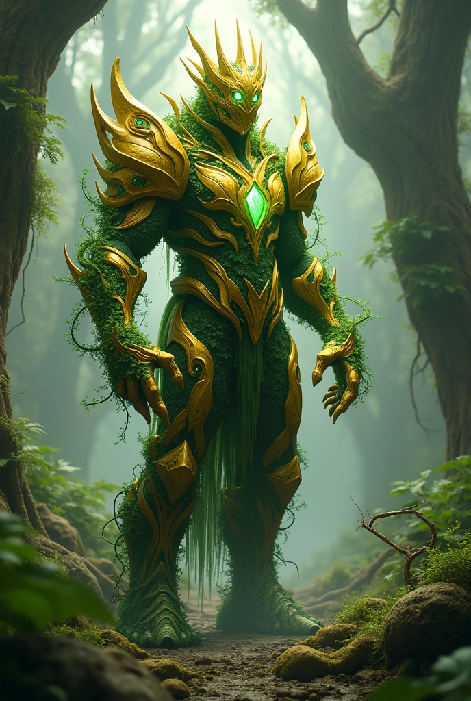 A golden humanoid plant with bone armor and control of the elements. 