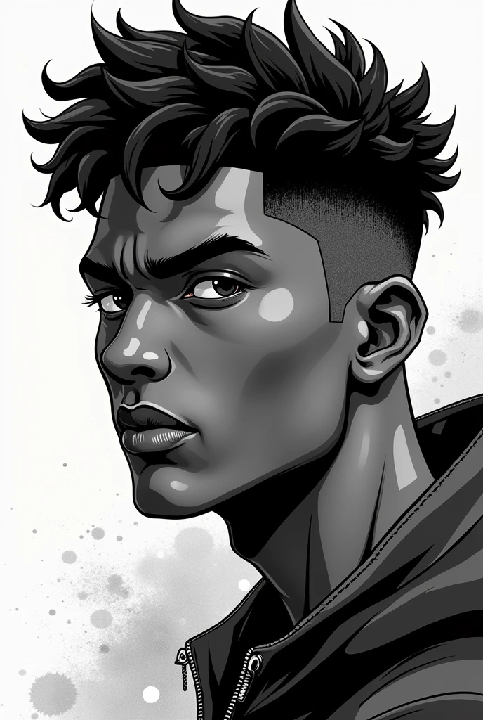 Make a manga character, 1 20 year old black man, manga art, black and white, manga style,