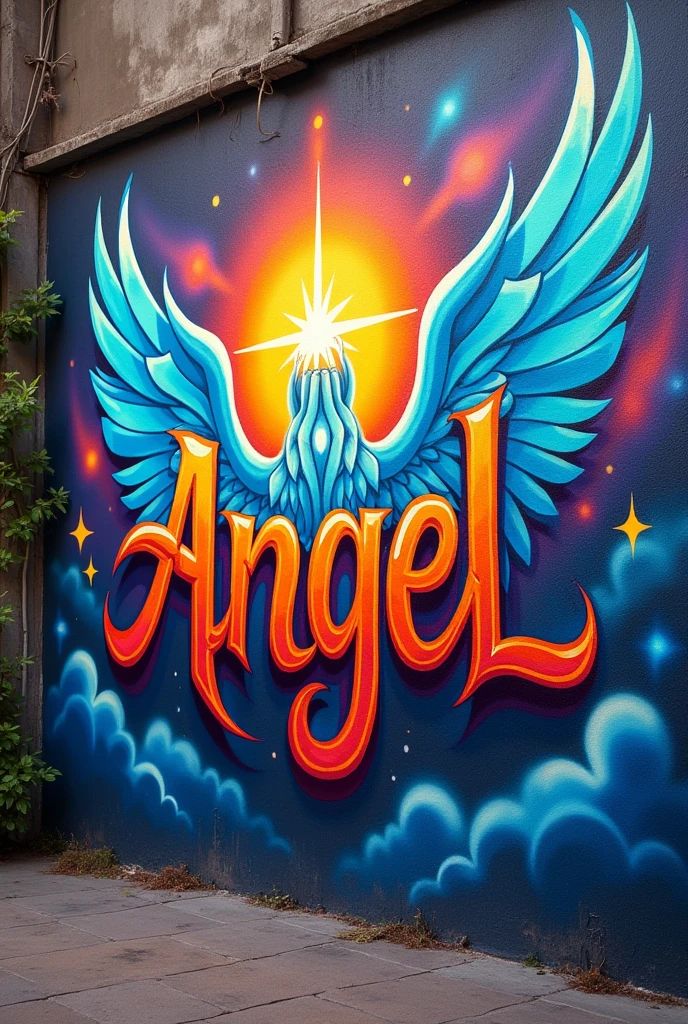 Graffiti with the word angel and angel theme
