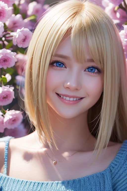 Blonde、Blue Eyes、smile、Background digital art、