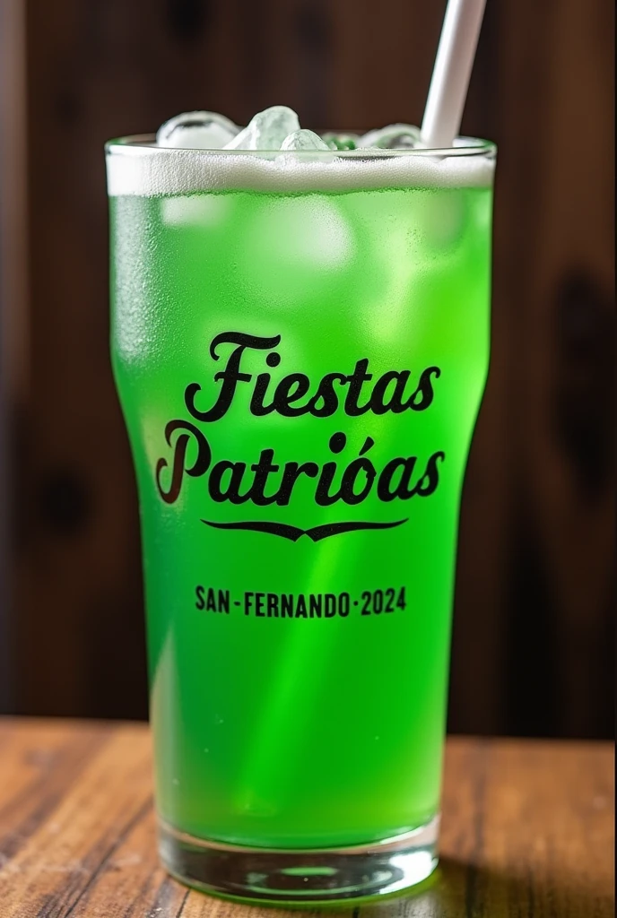 Typical Chilean drink called terremoto, which says Fiestas Patrias on the top and San Fernando 2024 on the bottom.