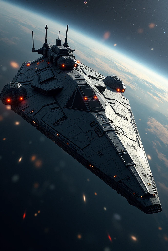 starship, seven cannons, two turrets