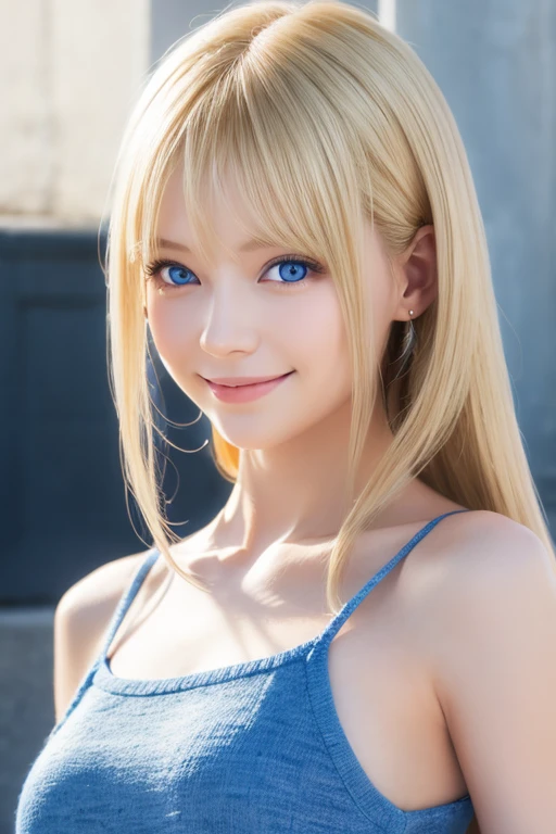 Blonde、Blue Eyes、smile、Background digital art、