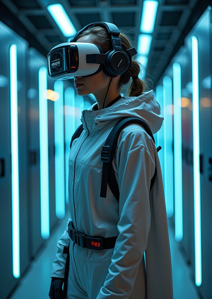 woman using a virtual reality headset while working on a laptop, futuristic vr headset, with futuristic gear and helmet, vr helmet, female cyborg in data center, virtual reality, cyborg robot wearing vr headset, virtual reality headset, virtual reality metaverse engine, wearing a vr-headset, vr game, oled visor over eyes, detailed photo of virtual world, using a vr headset