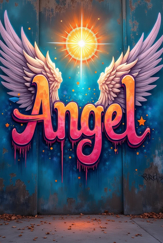 Graffiti with the word angel and angel theme
