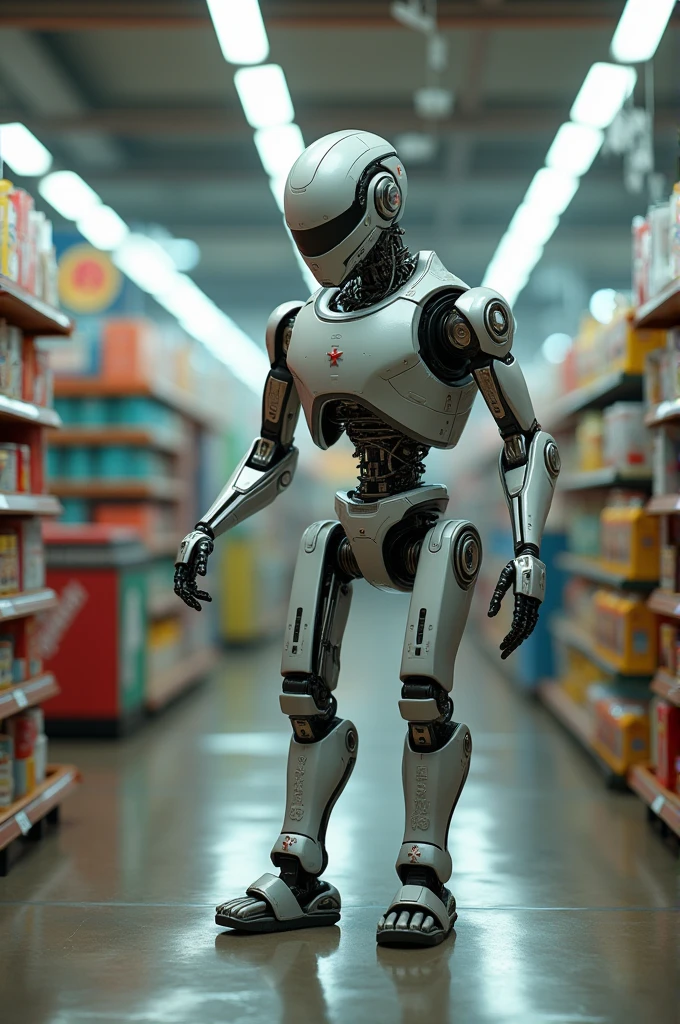 A free robot in a dollar store, more original, realistic, amazing, hyper-realistic shadows