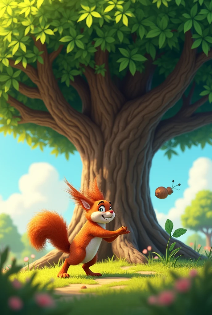 Make a squirrel in an animated tree so that the tree looks complete, the tree with a trunk so that everything can be seen