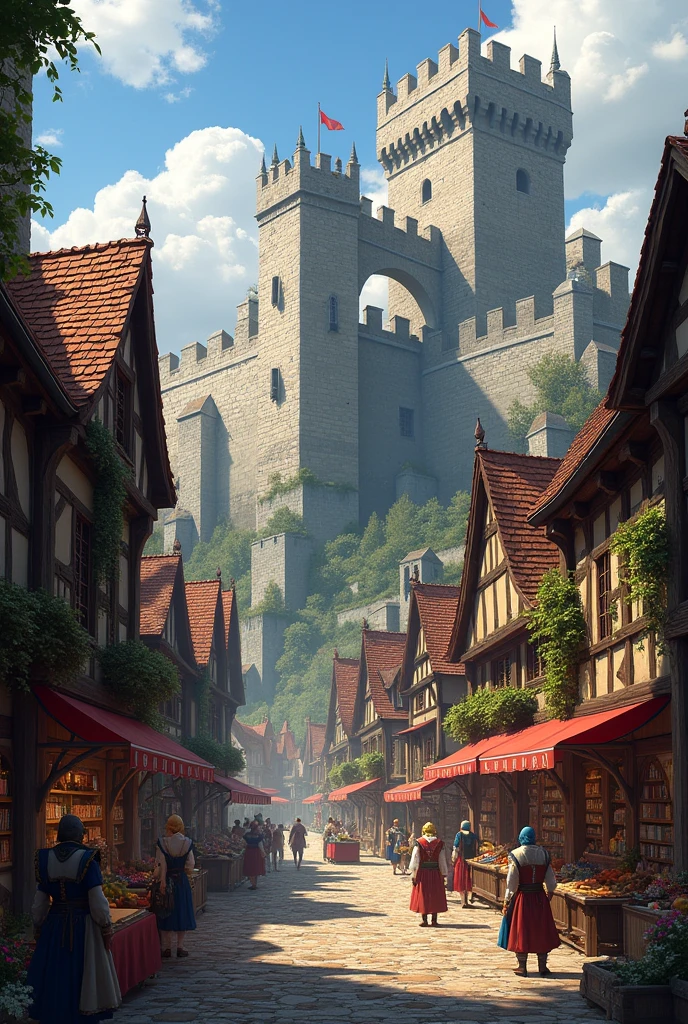 Medieval houses and markets inside a castle