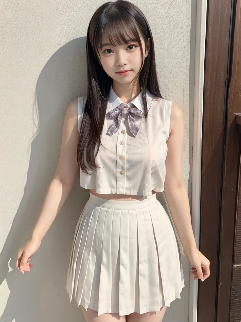 Milk-covered high school girl idol、Whole Body Ezbian、Sleeveless, milk-stained, see-through uniform(white)、(Big Breasts) (Erect nipples) (Very short pleated skirt)