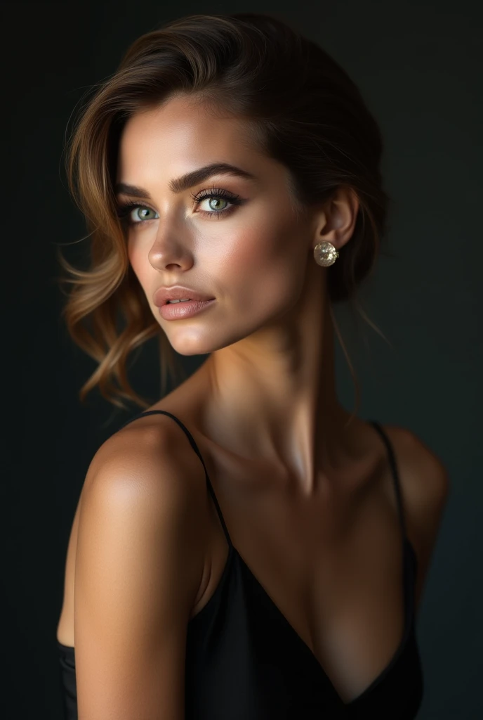 a beautiful, hot, italian women,wink,
seductive face blue eyes, ultrarealistic BLUE EYES,hyper detailed perfect eyes, photorealism, studio lighting, masterpiece, lange Wimpern, Elegante Pose, sleek bun ,(schwarzes pencil dress:1.3)