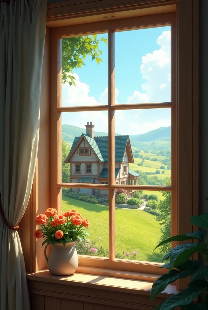 draw a window where we can see a house