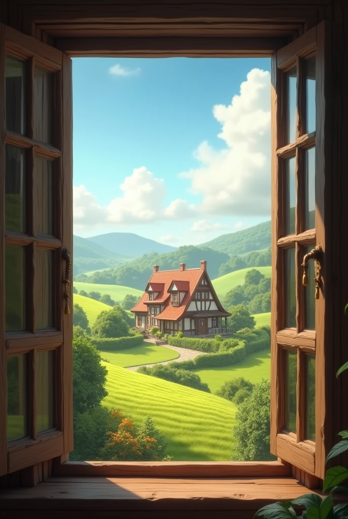 draw a window where we can see a house