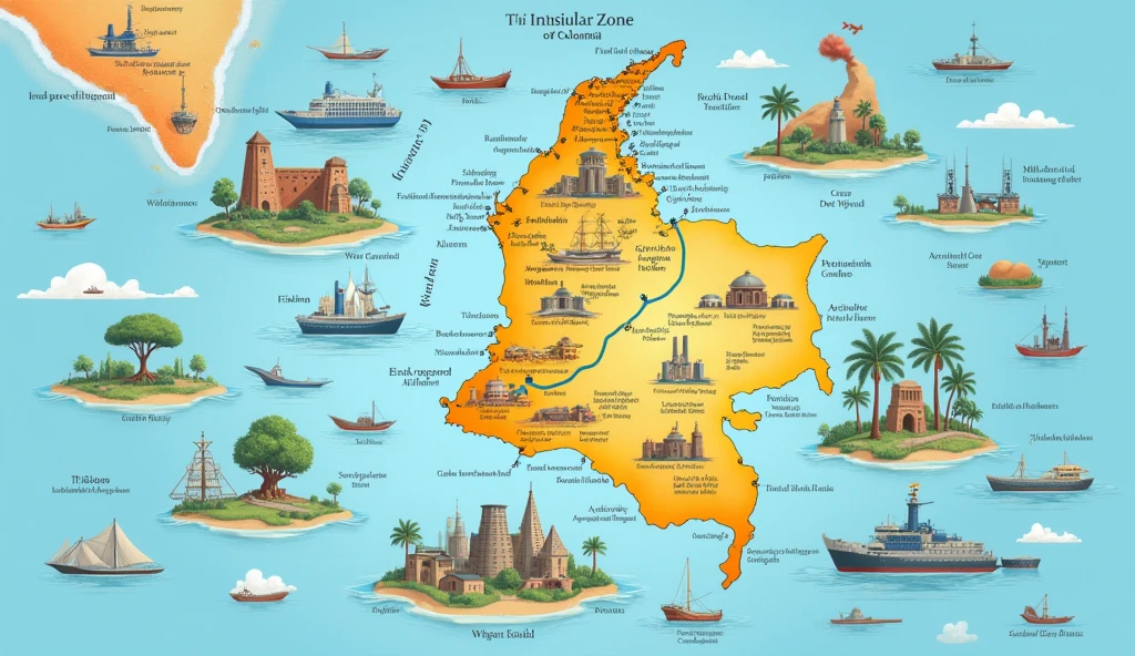 Map of the insular zone of Colombia with its economic activity