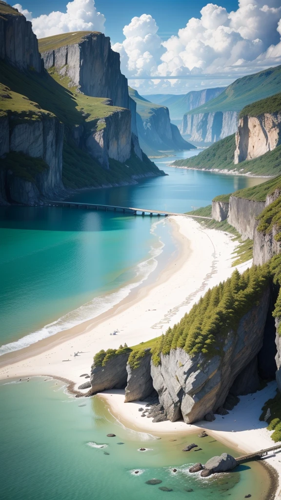 fjord,
beach front,
beach view,
clear water,
clouds,
hdr,
rocks,
smoth waves,
falls,
trees,
birds,
sea front,
sea view,
white sand,