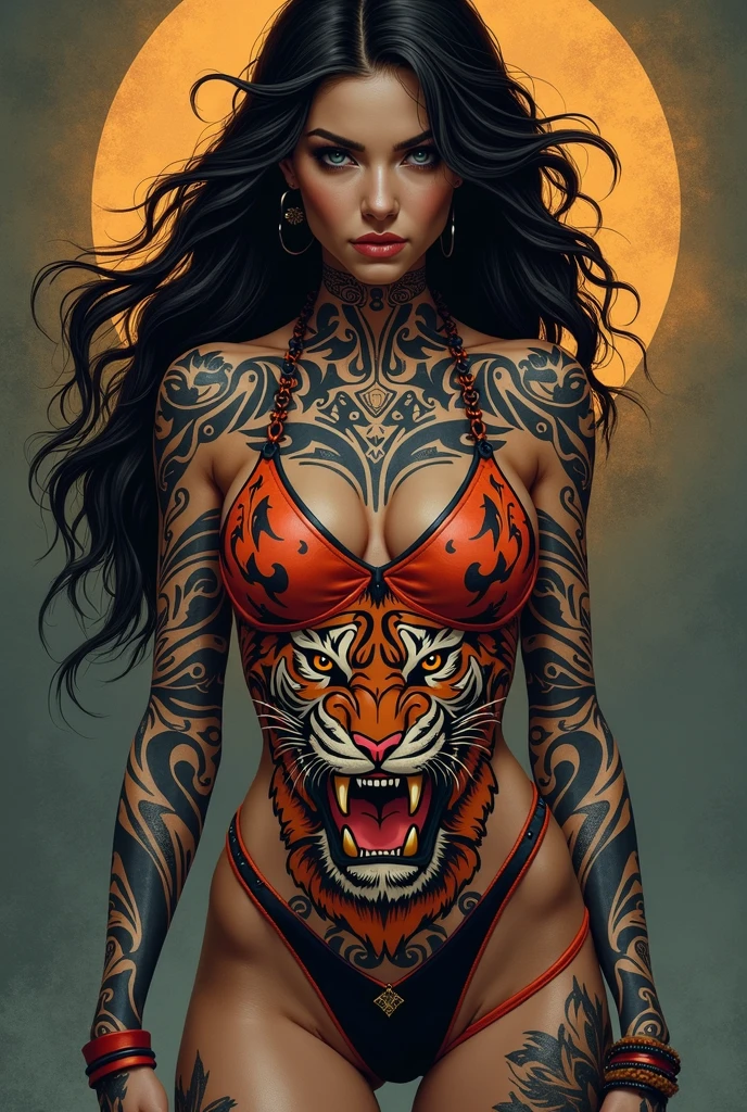 tattooed woman. A tiger .heart. ang