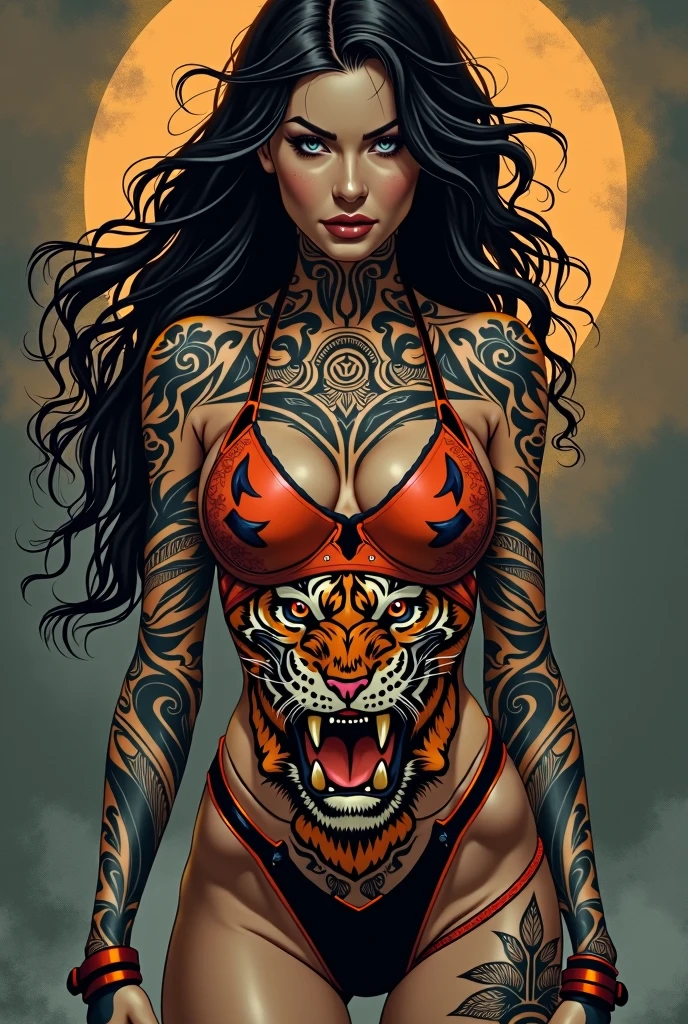 tattooed woman. A tiger .heart. ang