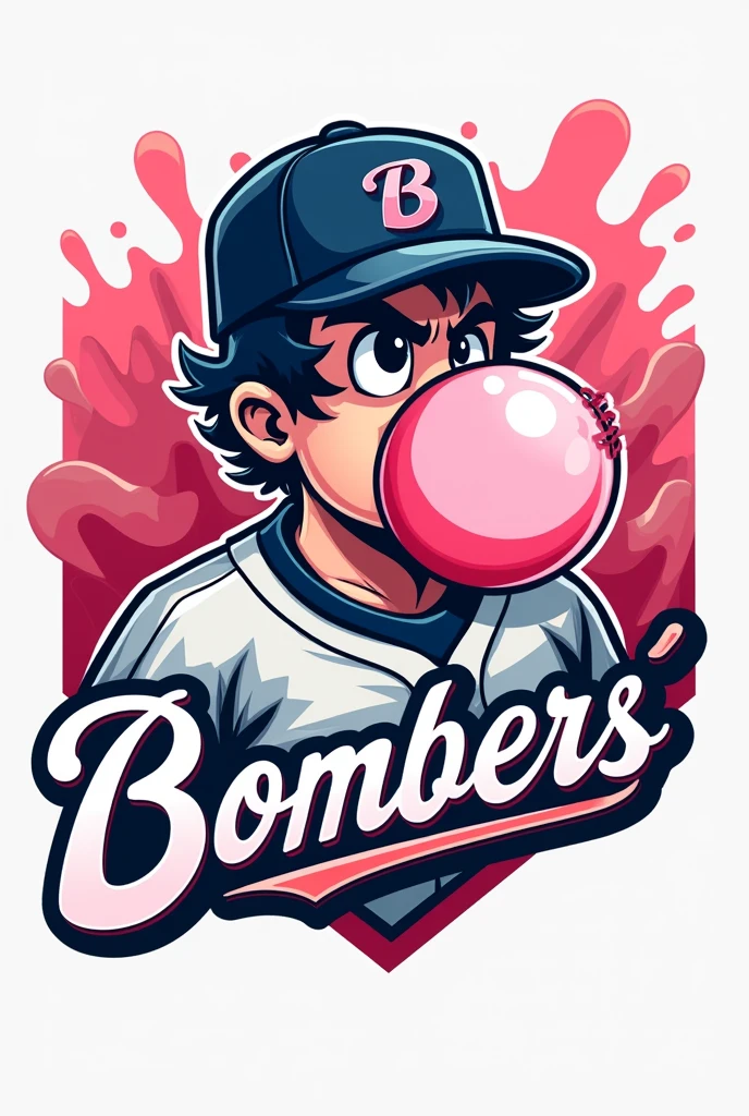 Make a logo for a baseball team named bubblegum bombers