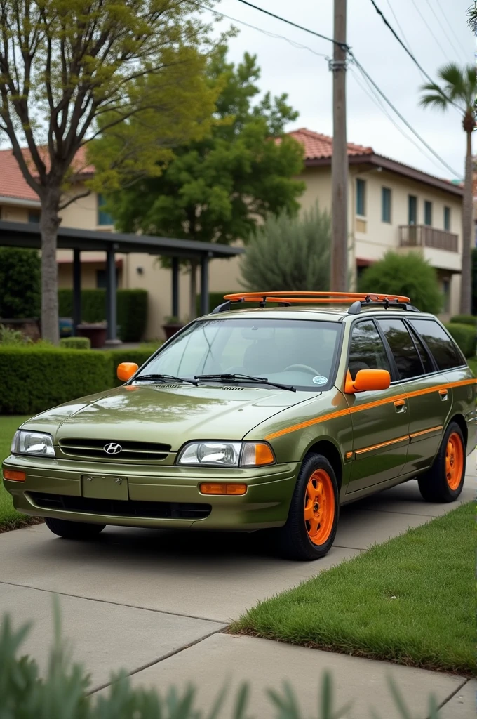 Hyundai Elantra wagon 1997 olive green with orange details