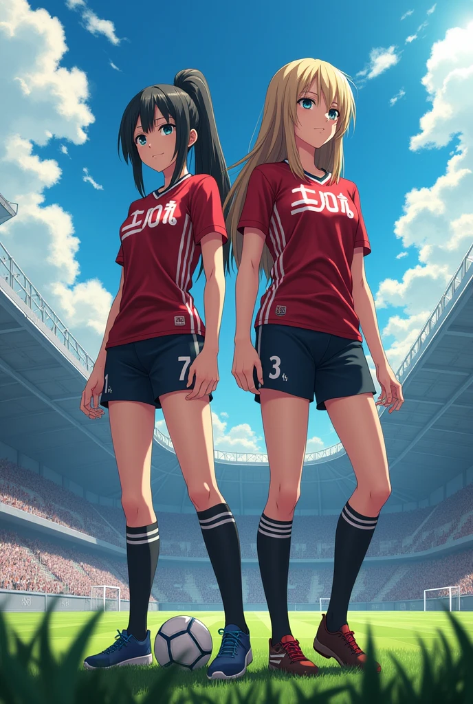 Mikasa Ackerman and shinobu with football jersey