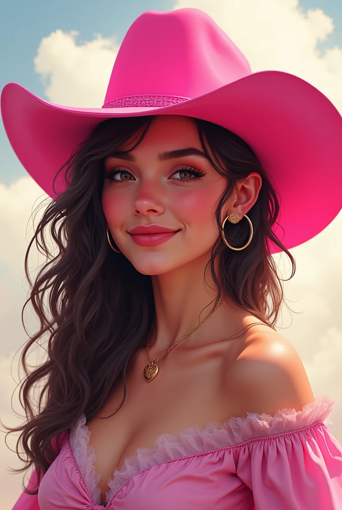 Create the name Manuela rosa with pink cowboy hat in M