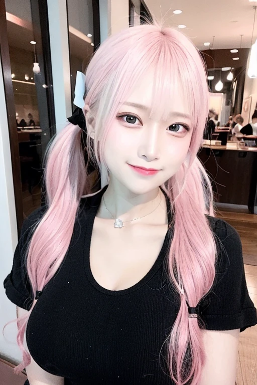 quality, 超Realistic, (Realistic:1.3)、最高quality、Ultra-high resolution、SLR、Instagram、Very delicate、Look at the viewers、Japan 1 woman(Pink Hair、short hair、ponytail、black eye、、Huge 、Adorable)、Big Breasts、Natural smile