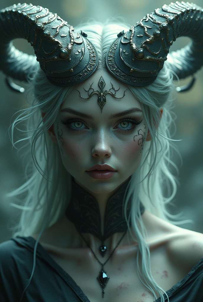 The front view of a luscious but terrifying demon goddess 