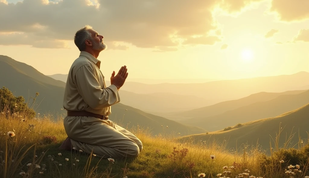man,thanking God, landscape