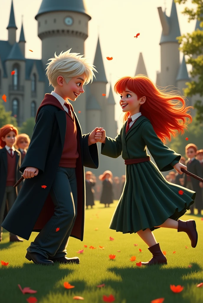 Draco and Ginny in their third year at Hogwarts playing