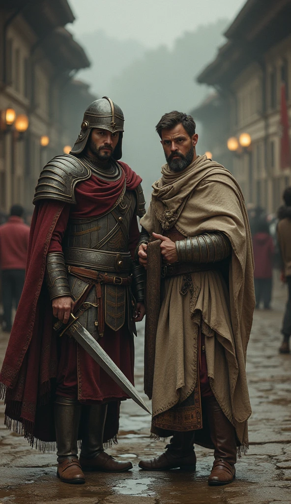 A STOIC NEXT TO A CYNIC WITH AN ULTRA REALISTIC GREEK BACKGROUND
