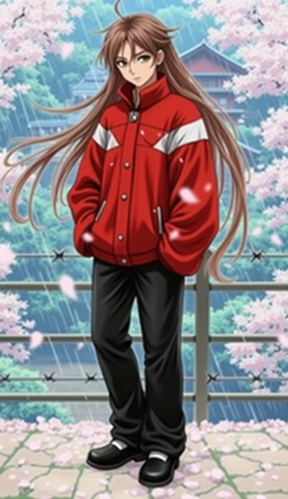 ((Ultra-Realistic Details.) (masterpiece, Highest quality, Highest quality, Official Art, Beauty and aesthetics: 1.2), Very detailed, colorful, Most detailed, branch, building, Barbed wire, cherry blossoms, fence, Long Hair, Outdoor, petal, landscape, rain, wood, null, street, Genuine