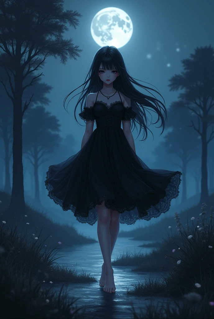 anime goth girl goes barefoot in the night