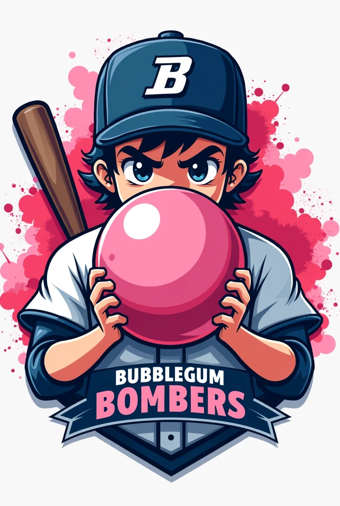 Make a logo for a baseball team named bubblegum bombers