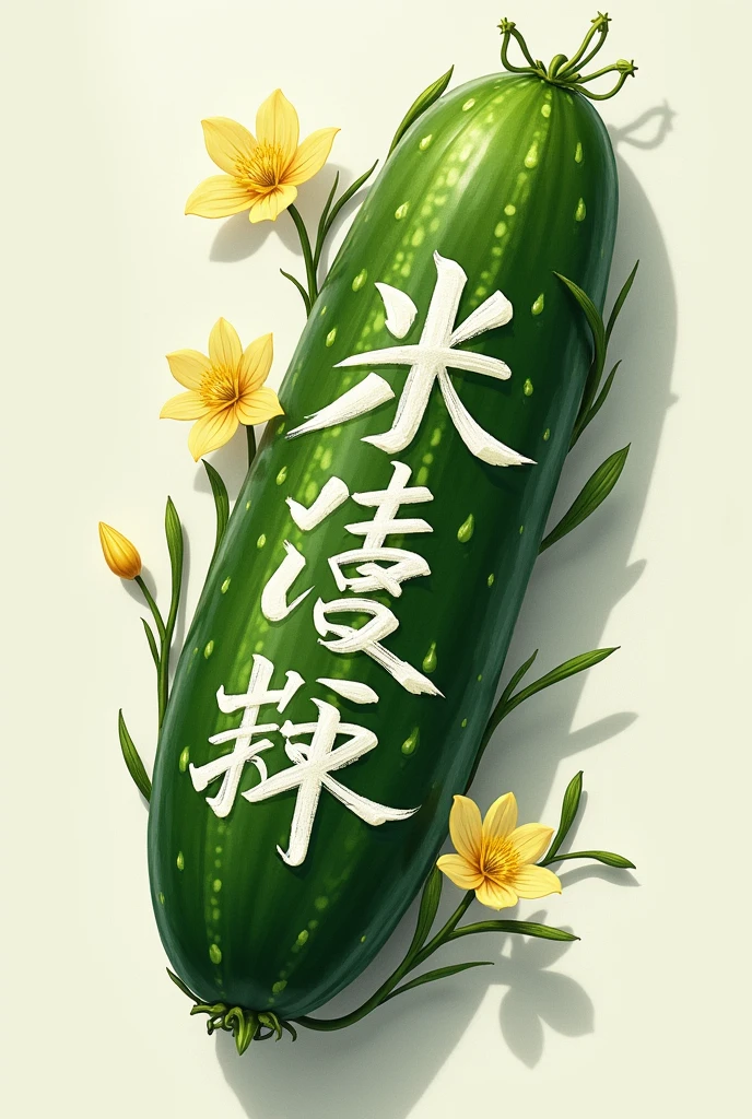 Create some pretty letters inside a cucumber that say Nitori Kawashiro in drawing style