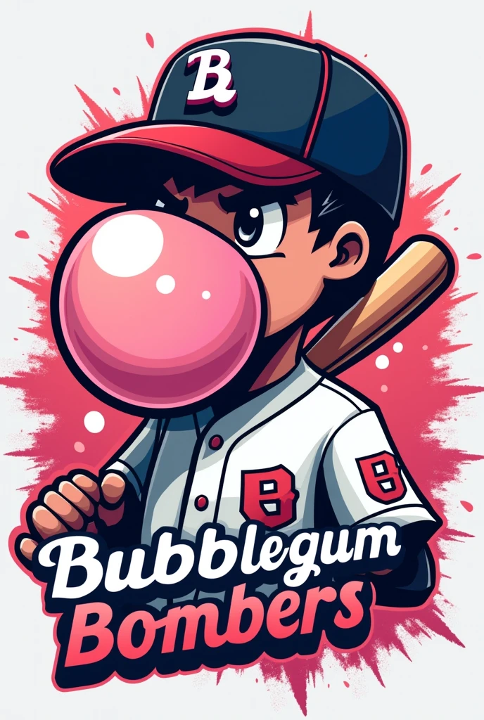Make a logo for a baseball team named bubblegum bombers