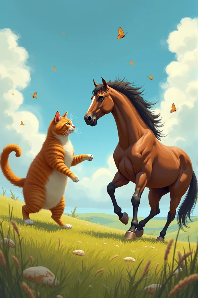Cat with super big butts fighting with horse