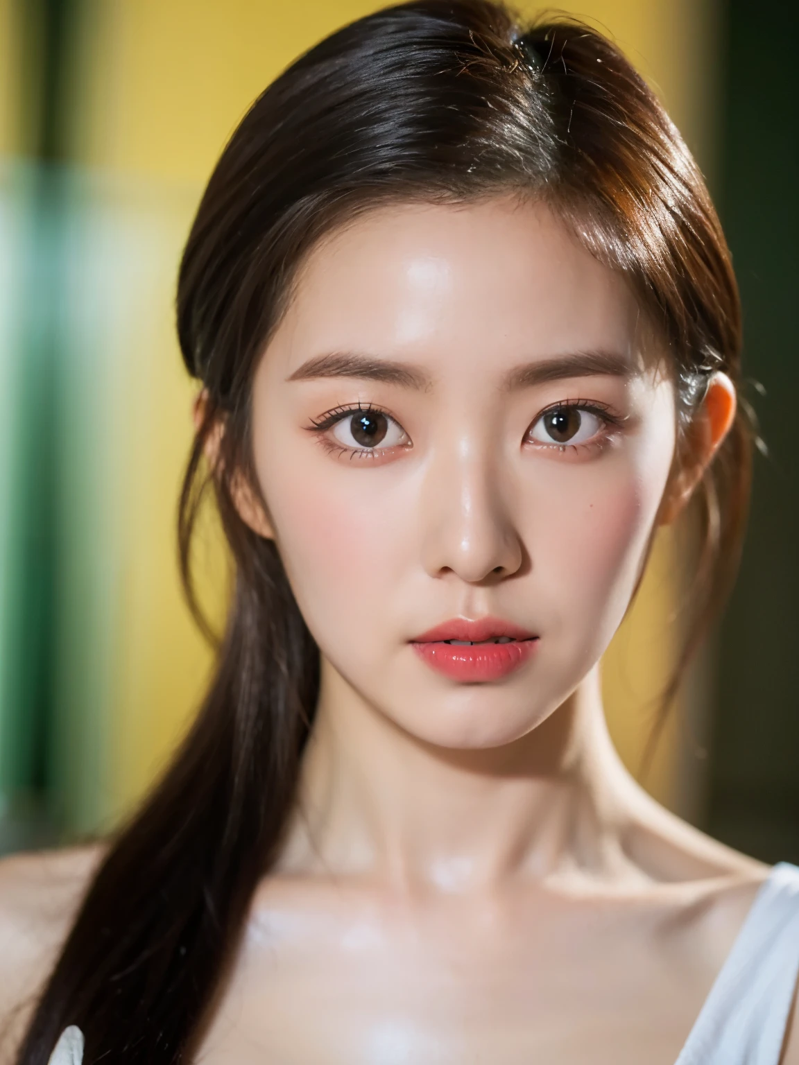 (8K, RAW photo, Best quality, Masterpiece:1.2), (Photorealism), (Extremely detailed Cg Unity 8K wallpaper), ((1 girl)), (Surrounded by flower1.4), pony-tail hair, cleavage, (Perfect:1.4), (Medium breasts:1.2), Beautiful face, Clear Focus, Cocktail black dress set, bokeh background in hotel room, fine eyes, fine skin, fine lips, Model flattering portrait pose, eyes color contacts lens is gemstone green, random body orientation,