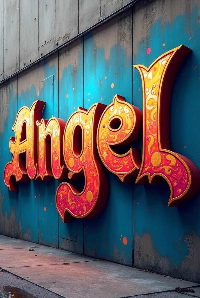 Graffiti of the word angel in 3D