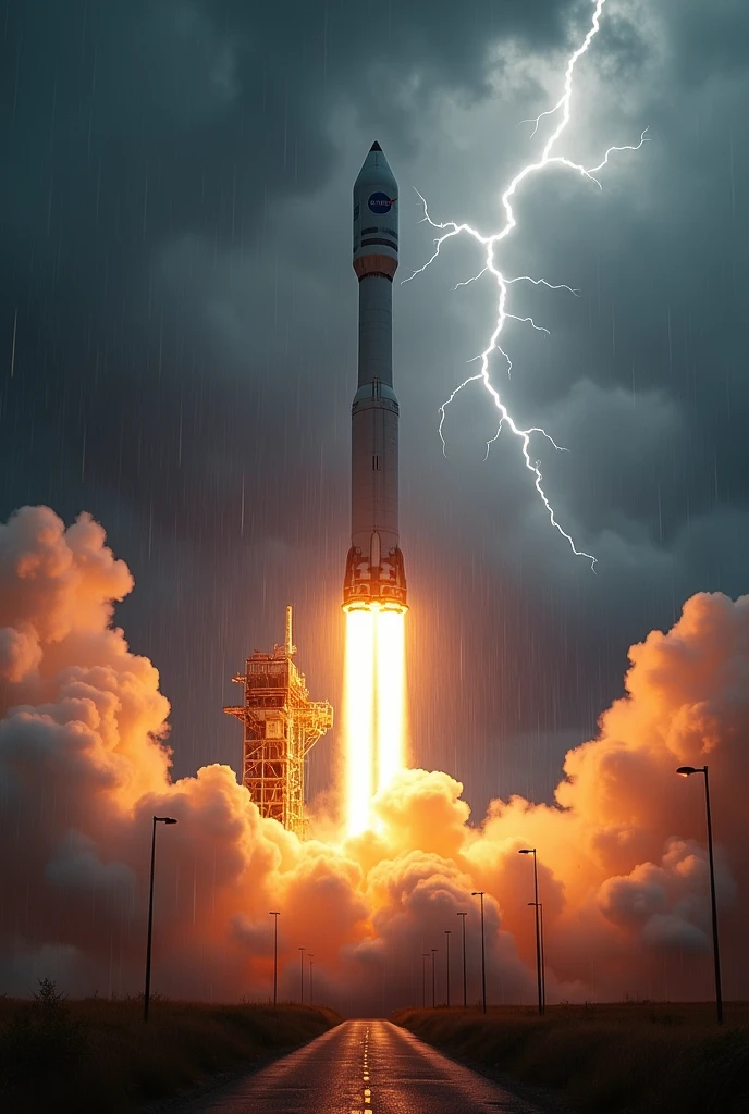 NASA rocket launching into a thunderstorm in 4K