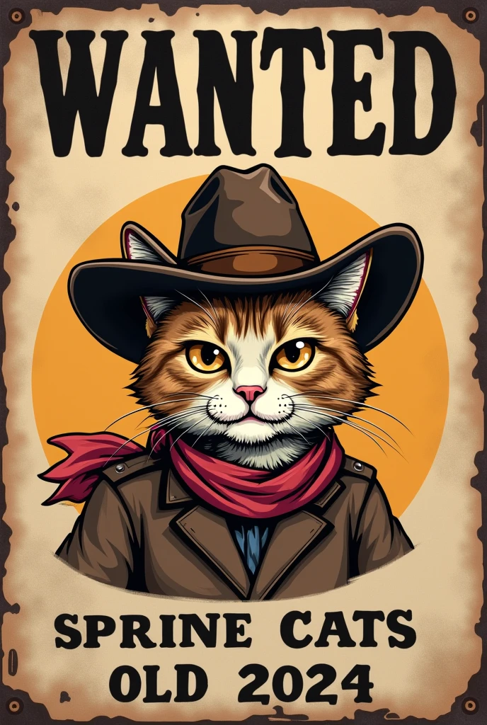 I would like a logo, based on the wanted catharses from american movies, but the wanted man is a cat with a mischievous face and a typical old west hat