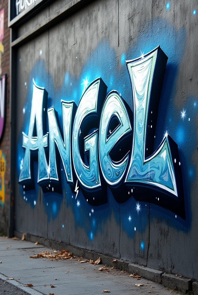 Graffiti of the word angel in 3D